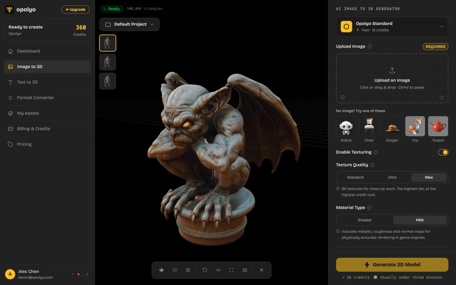 Generated 3D model displayed in the workbench viewport