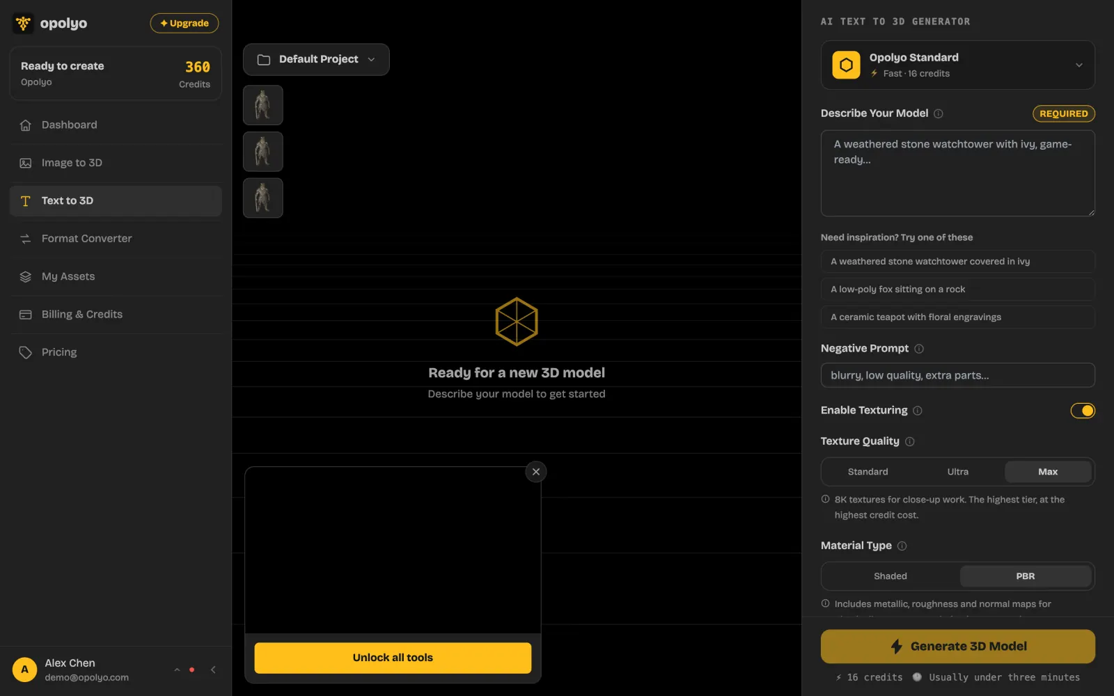 Text workbench for entering a focused 3D model prompt