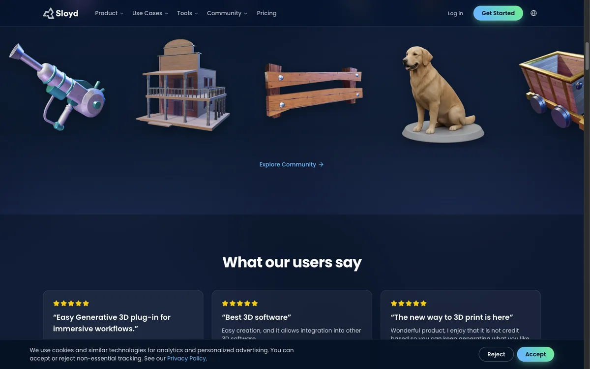 Sloyd homepage showing AI models and customisable 3D templates