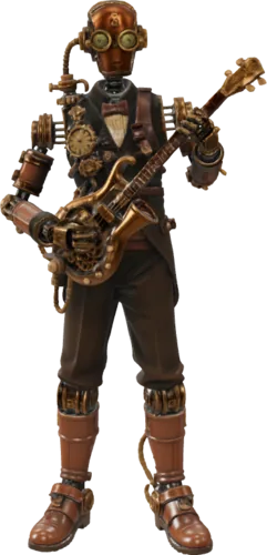 A brass and leather tinkerer figure as a textured 3D model